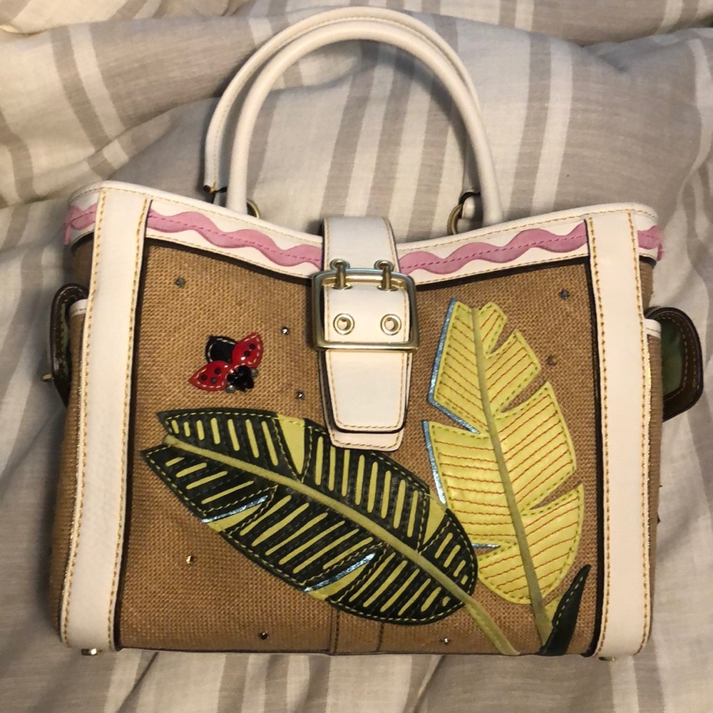 Coach Vintage Burlap Embroidered Bag EUC